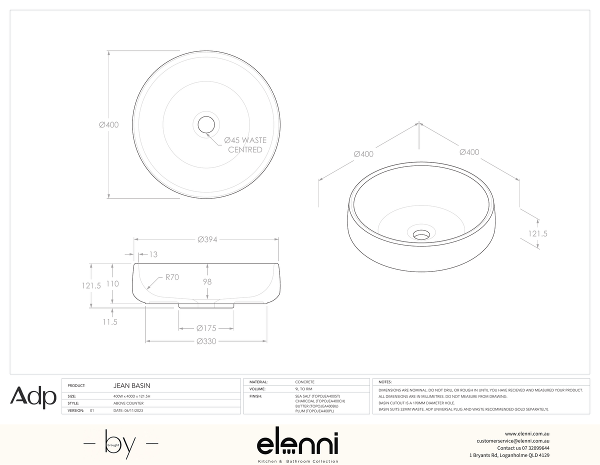 Jean Butter - Elenni specification drawing