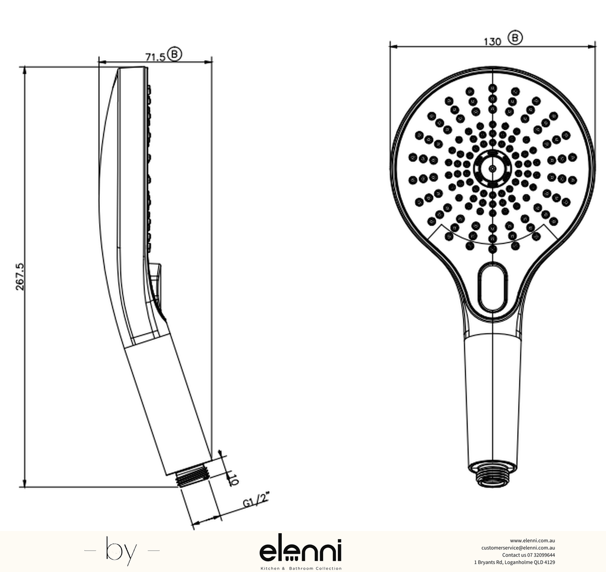 Mica Air Shower Handpiece - Elenni specification drawing