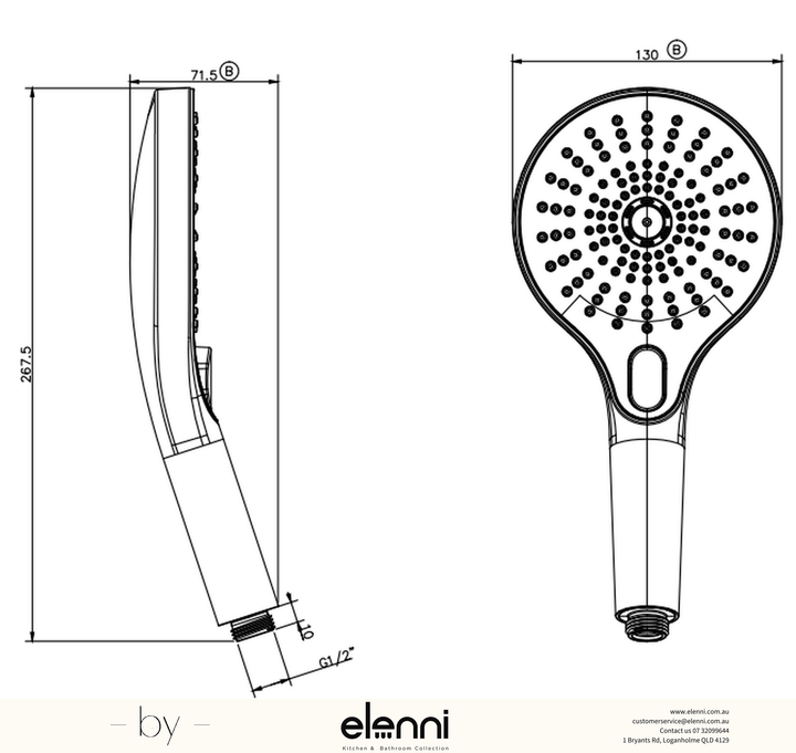 Mica Air Shower Handpiece - Elenni specification drawing