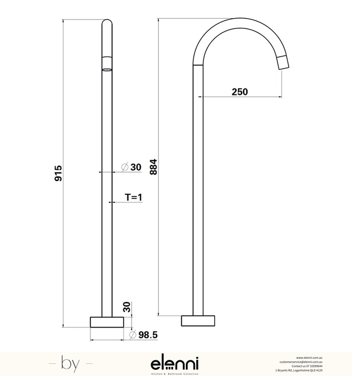 Mica Freestanding Bath Spout - Elenni specification drawing