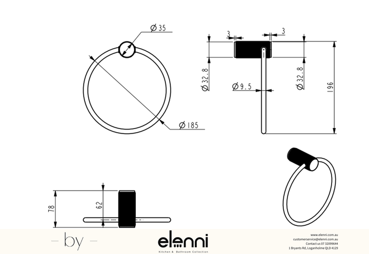 Mica Fluted Towel Ring - Elenni specification drawing