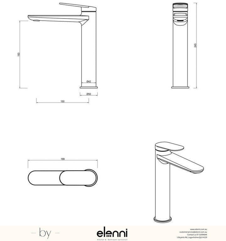 Bella Vista Lantra Tall Basin Mixer - Elenni specification sheet