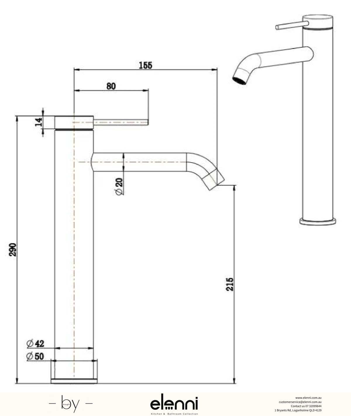 Bella Vista Beki Shower Mixer Diverter - 1P - Trim Kit - Elenni specification drawing