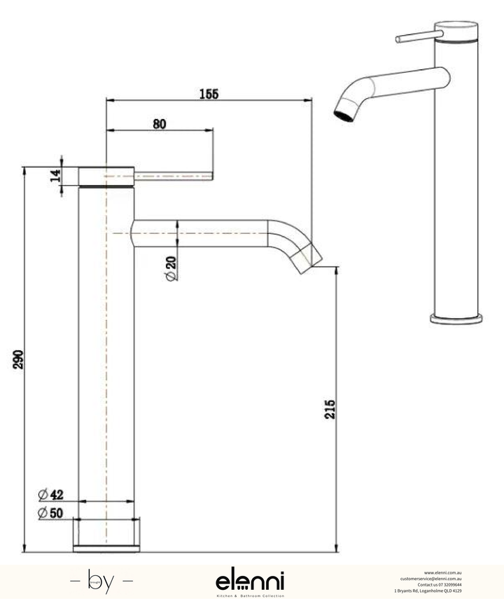 Bella Vista Beki Shower Mixer Diverter - 1P - Trim Kit - Elenni specification drawing