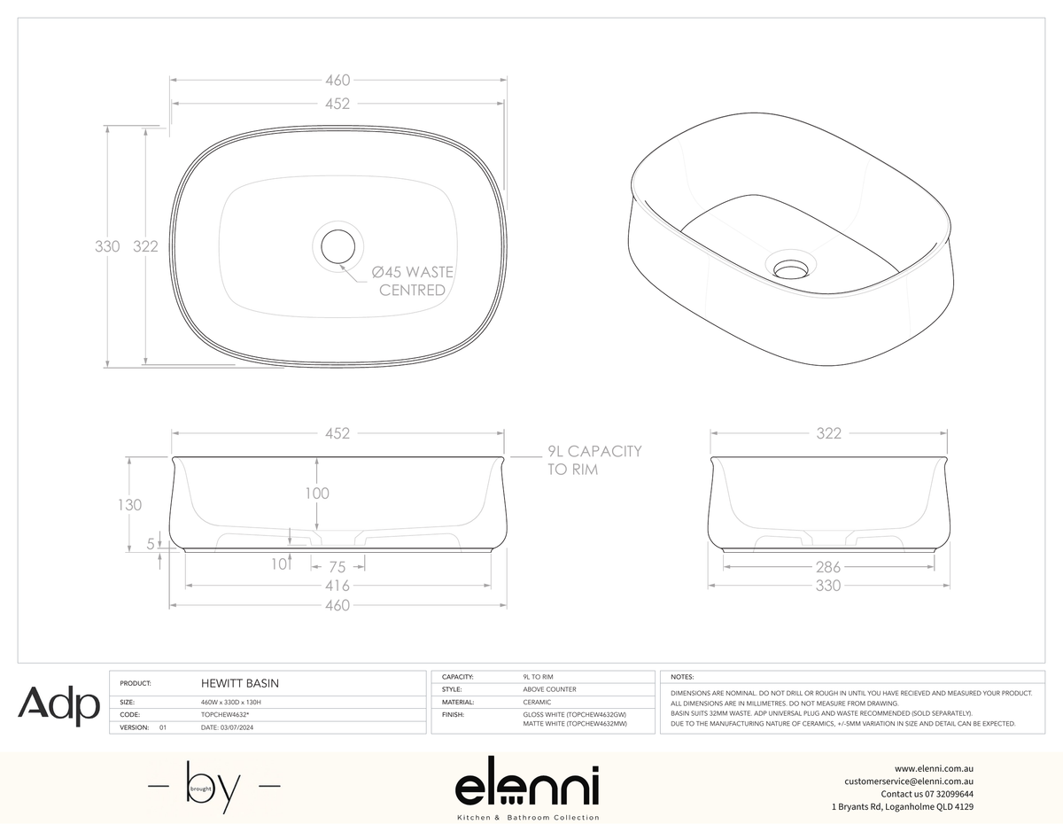 Hewitt - Elenni specification drawing