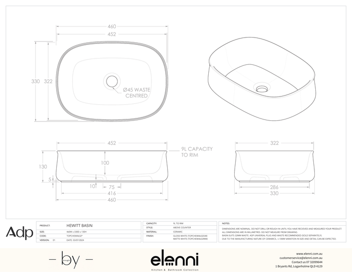 Hewitt - Elenni specification drawing