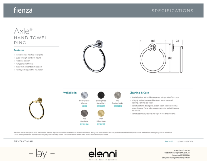 Axle Hand Towel Ring - Spec sheet