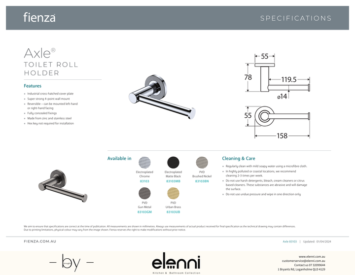 Axle Roll Holder - Spec sheet