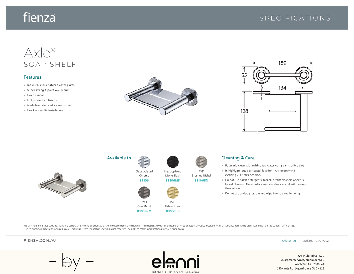 Axle Soap Shelf - Spec sheet