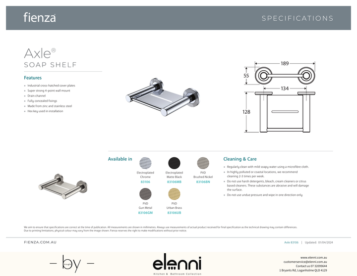 Axle Soap Shelf - Spec sheet