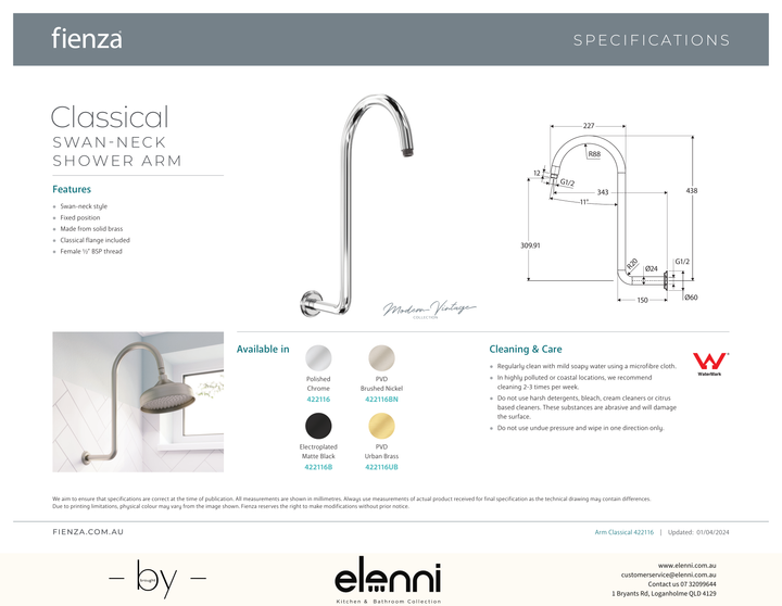 Classical Fixed Swan-Neck Arm - Spec sheet