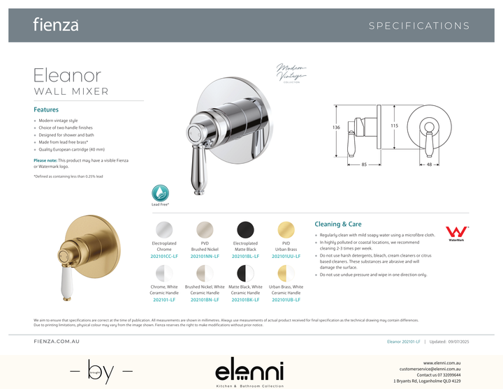 Eleanor Wall Mixer - Spec sheet