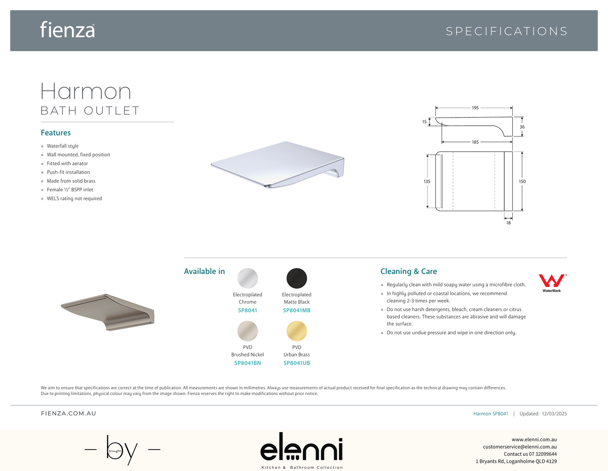 Harmon Bath Outlet - Spec sheet