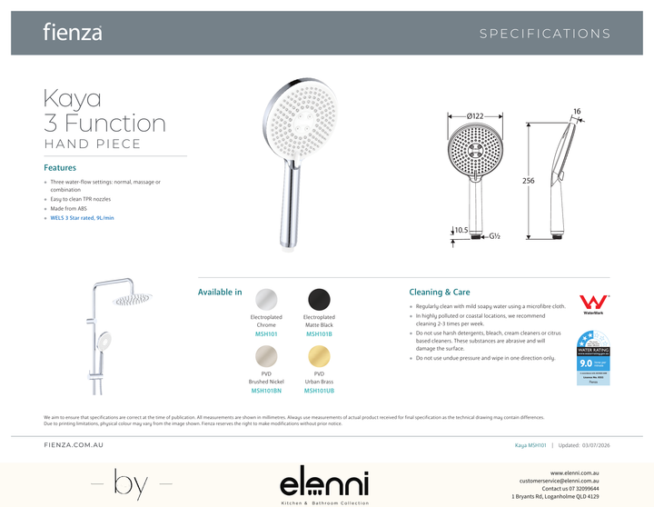 Kaya 3 Function Hand Piece - Spec sheet