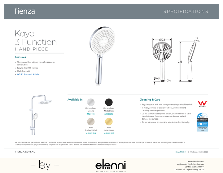 Kaya 3 Function Hand Piece - Spec sheet