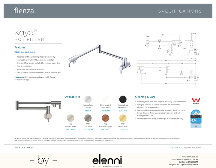 Kaya Pot Filler - Spec sheet