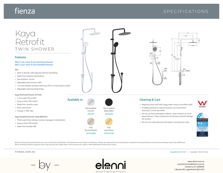 Kaya Retrofit Twin Shower - Spec sheet