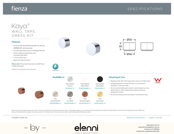 Kaya Round Wall Taps, Dress Kit - Trim Kit Only - Spec sheet
