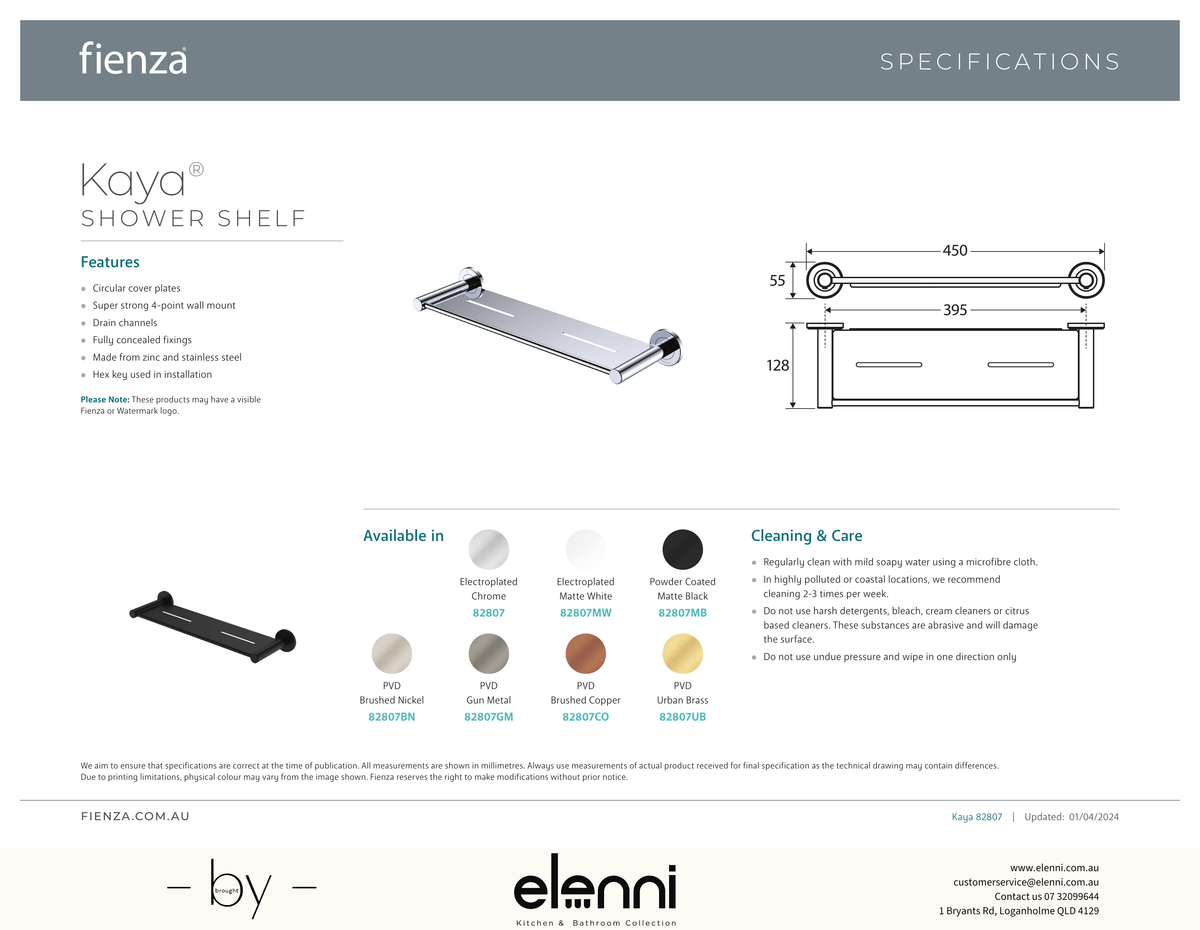 Kaya Shower Shelf - Spec sheet
