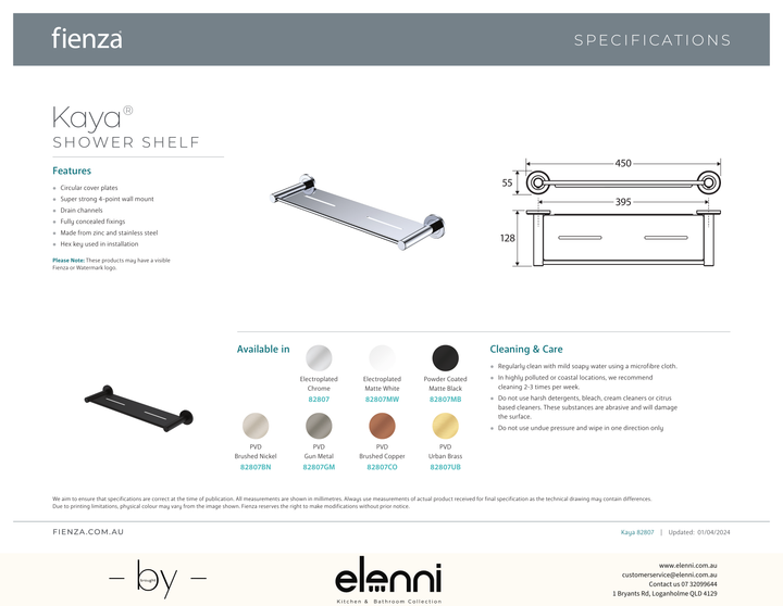 Kaya Shower Shelf - Spec sheet