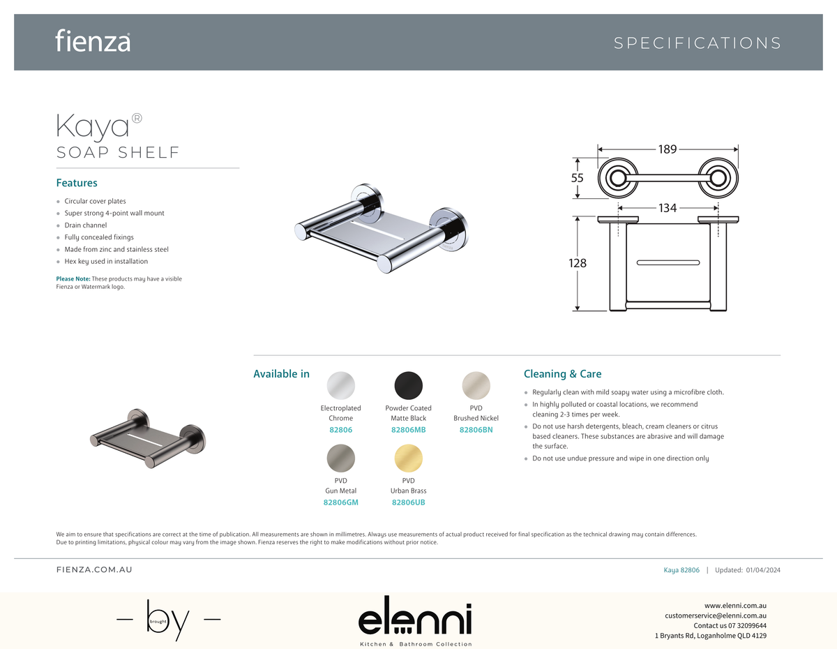 Kaya Soap Shelf - Spec sheet