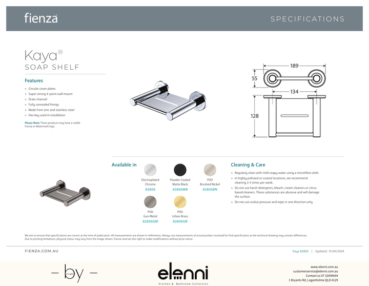 Kaya Soap Shelf - Spec sheet