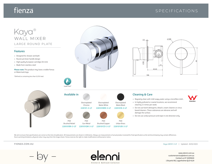 Kaya Wall Mixer Dress Kit, Large Round Plate - Trim Kit Only - Spec sheet