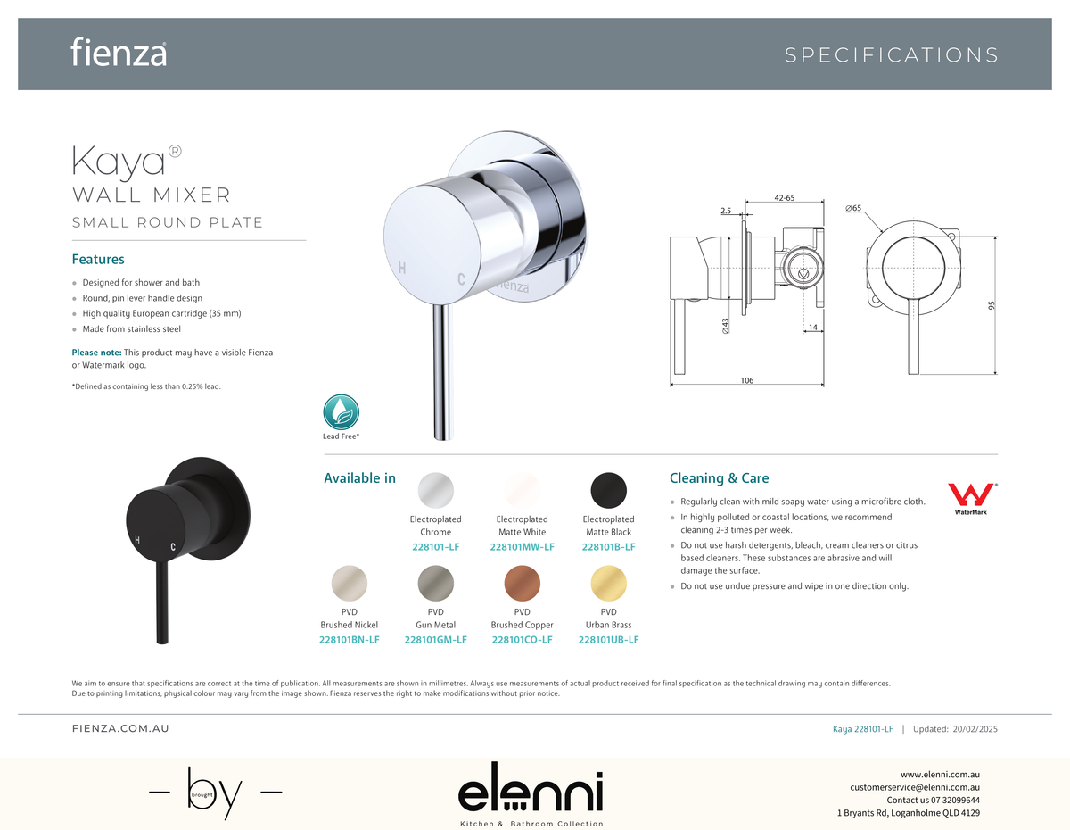 Kaya Wall Mixer Dress Kit, Small Round Plates - Trim Kit Only - Spec sheet