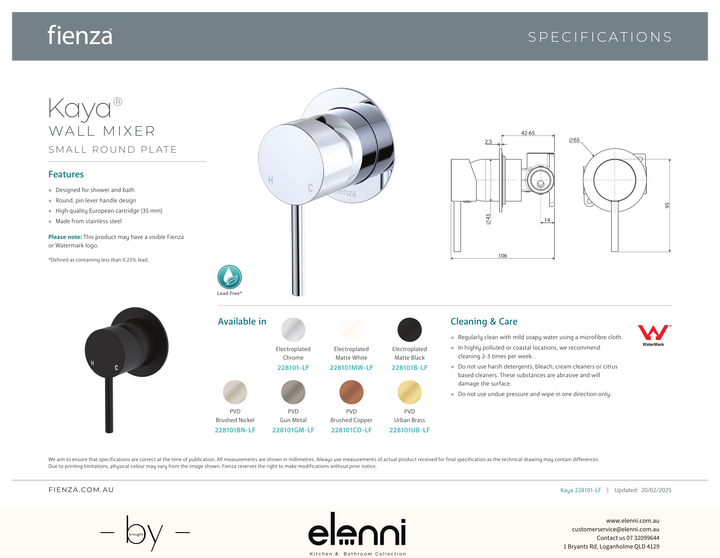 Kaya Wall Mixer Dress Kit, Small Round Plates - Trim Kit Only - Spec sheet