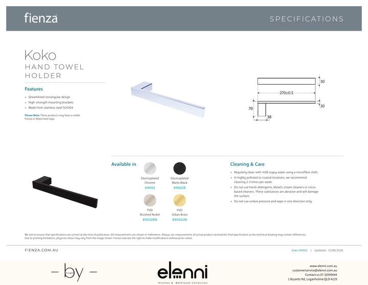 Koko Hand Towel Holder - Spec sheet