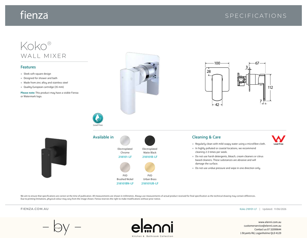 Koko Wall Mixer - Spec sheet