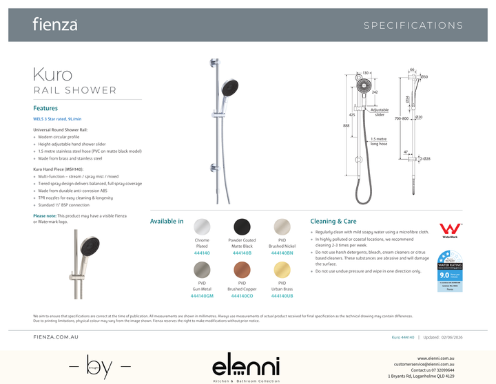 Kuro Rail Shower Round - Spec sheet