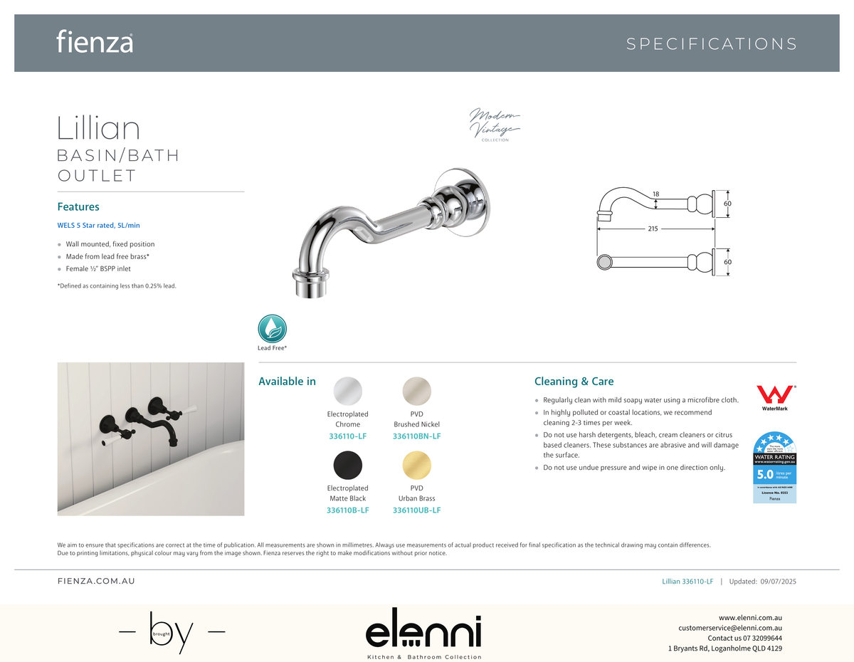 Lillian Basin/Bath Outlet - Spec sheet