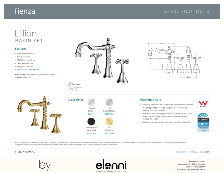 Lillian Basin Set - Spec sheet
