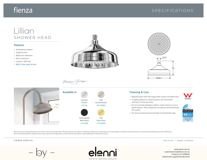 Lillian Shower Head - Spec sheet