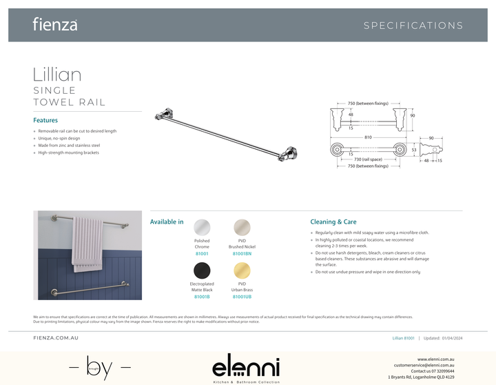 Lillian Towel Rail - Spec sheet