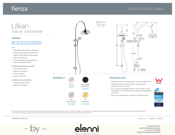 Lillian Twin Shower - Spec sheet