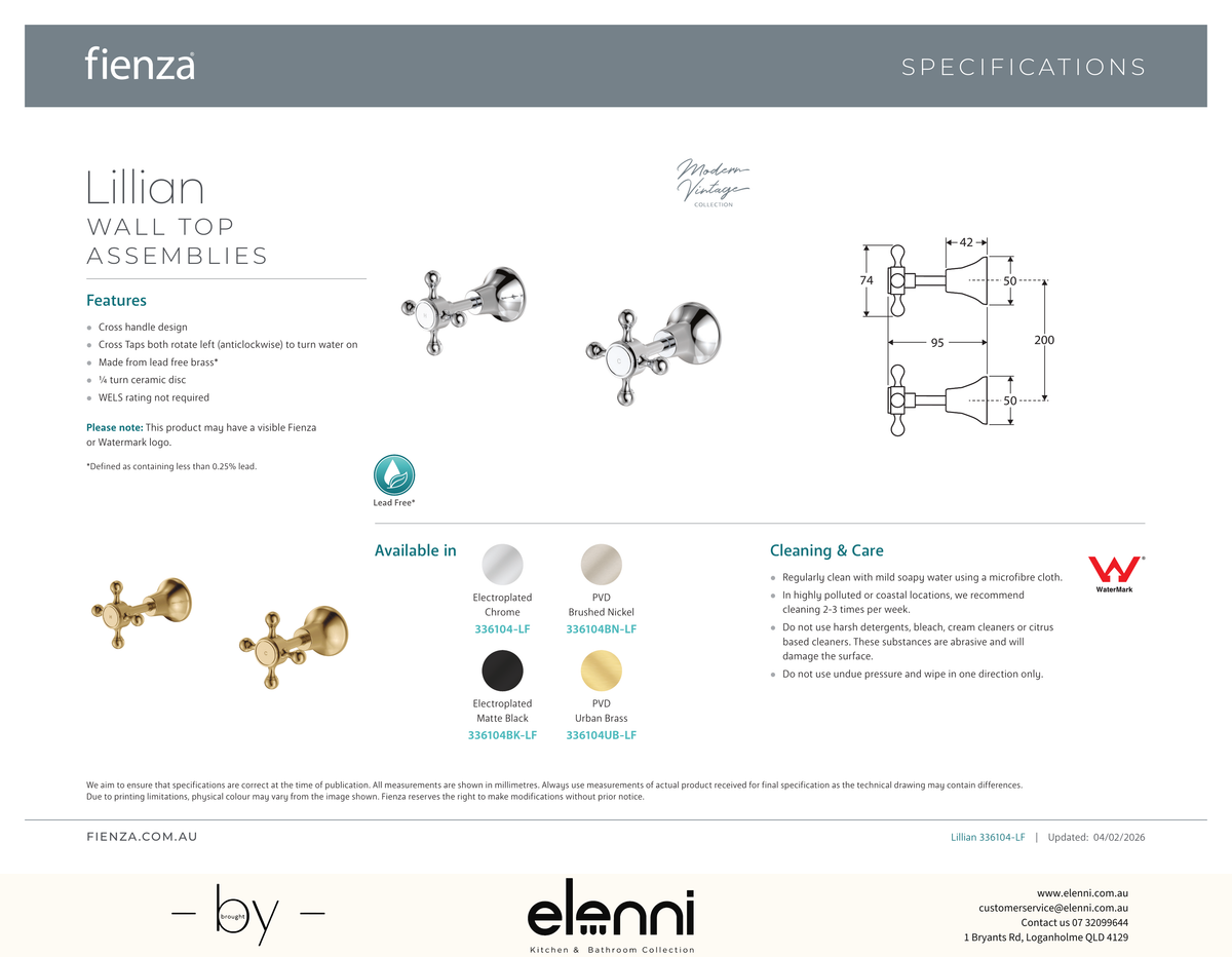 Lillian Wall Top Assemblies - Spec sheet