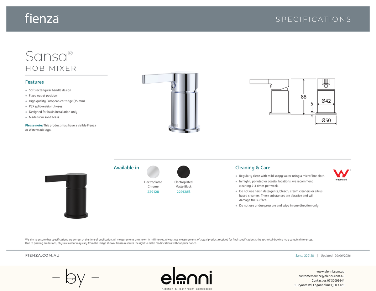 Sansa Hob Mixer - Spec sheet