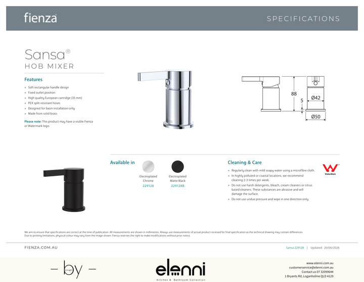 Sansa Hob Mixer - Spec sheet