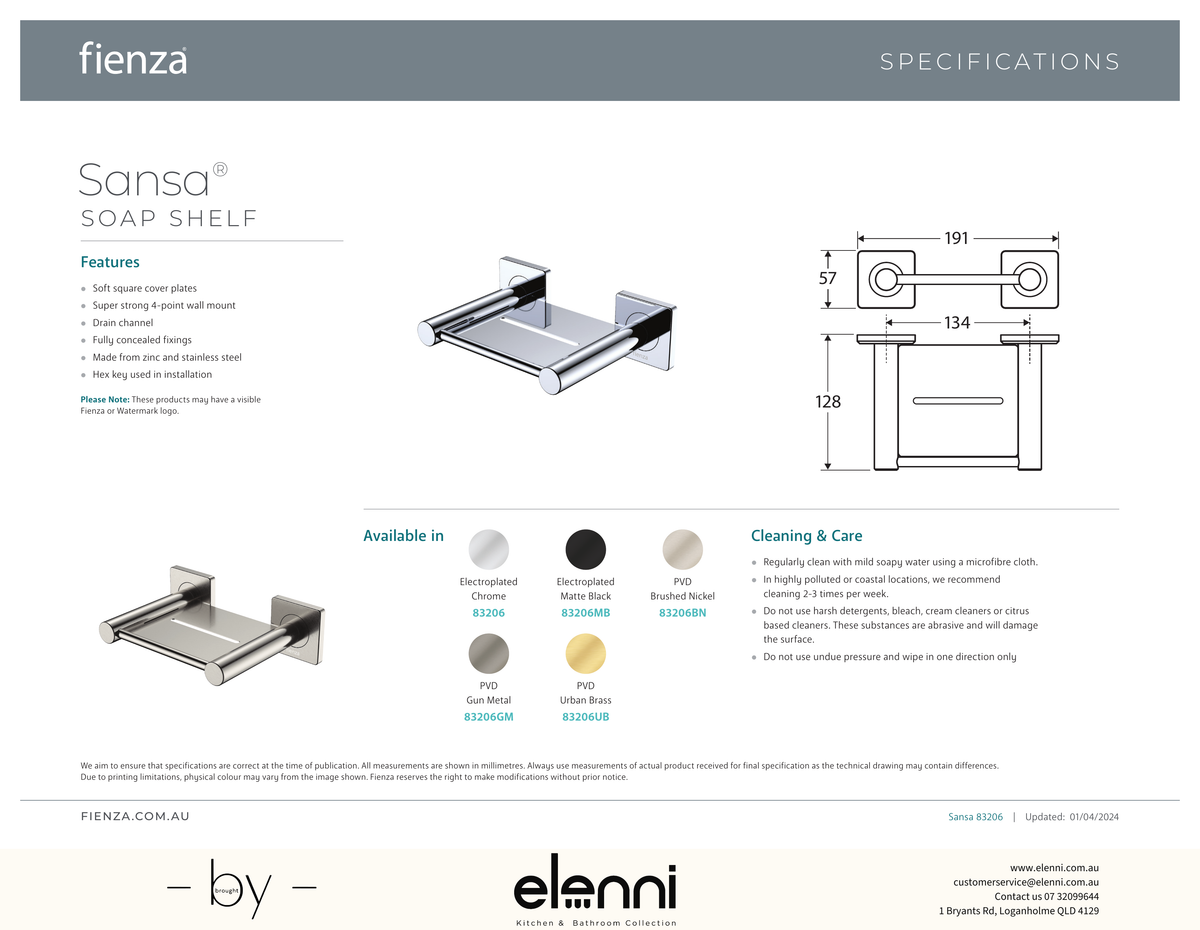 Sansa Soap Shelf - Spec sheet