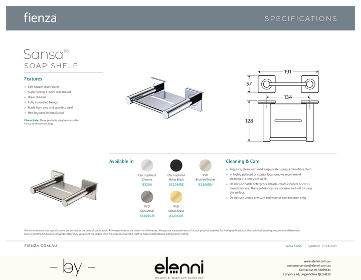 Sansa Soap Shelf - Spec sheet
