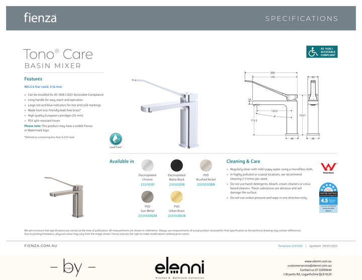 Tono Care Basin Mixer - Spec sheet