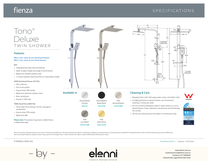 Tono Deluxe Twin Shower - Spec sheet
