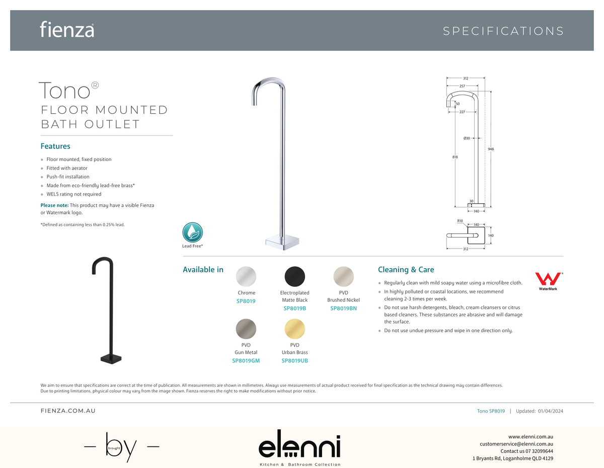 Tono Floor Mounted Bath Outlet - Spec sheet