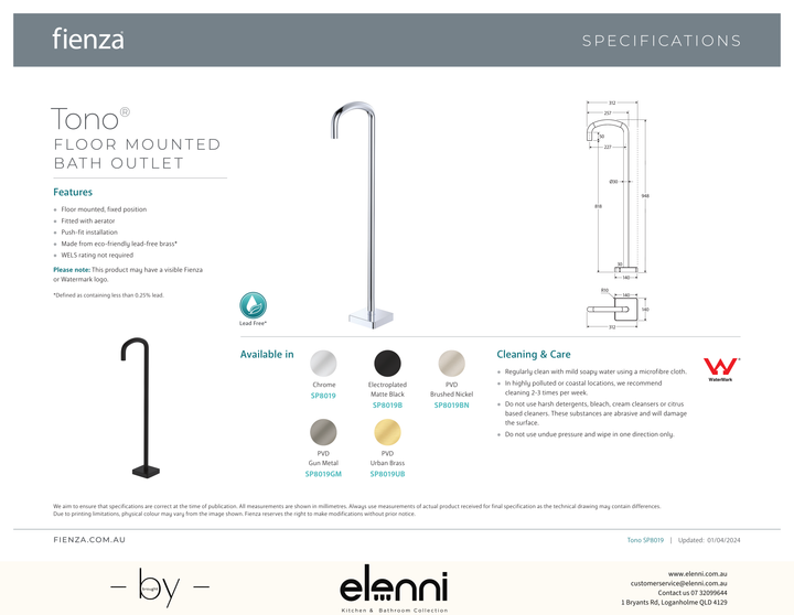 Tono Floor Mounted Bath Outlet - Spec sheet