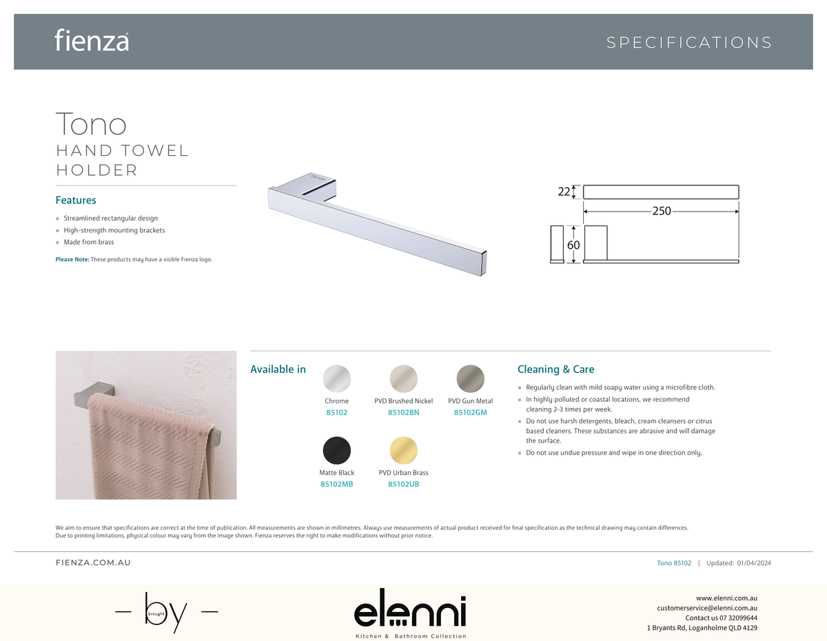 Tono Hand Towel Rail - Spec sheet