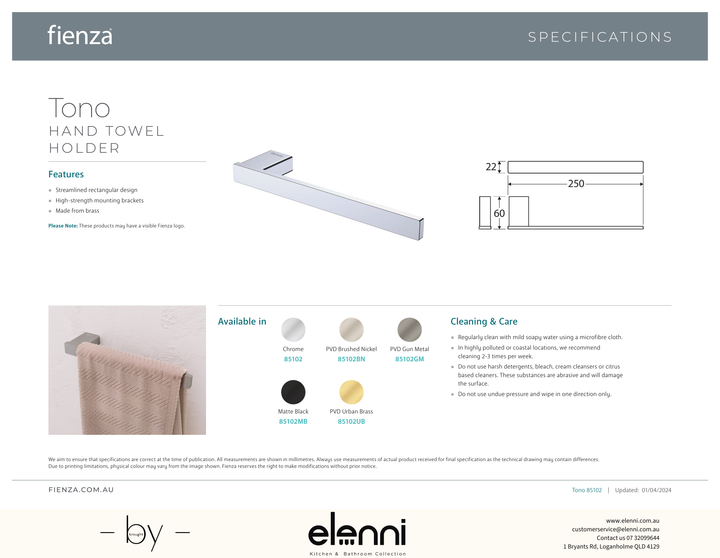 Tono Hand Towel Rail - Spec sheet