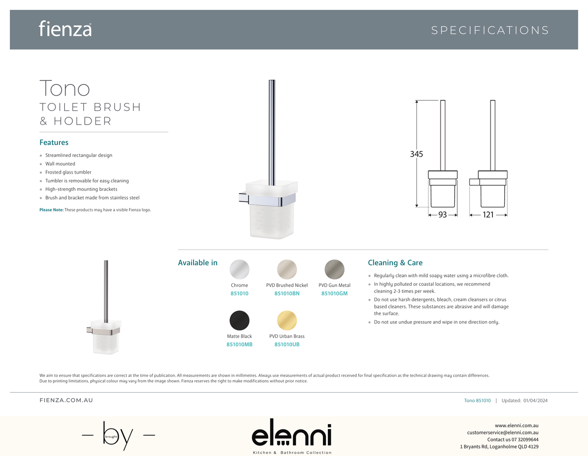 Tono Toilet Brush &amp; Holder - Spec sheet
