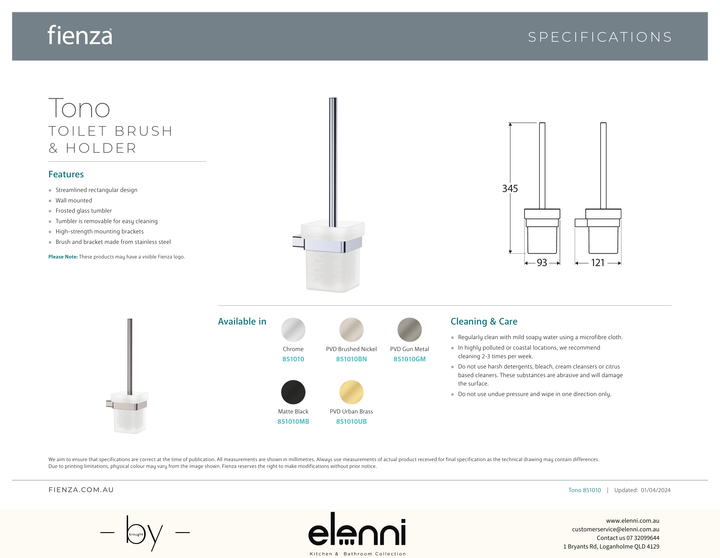 Tono Toilet Brush &amp; Holder - Spec sheet